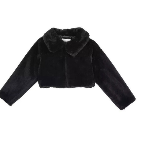 Rare Editions Collared Faux Fur Jacket Toddler Girls Black Solid Long Sleeve 6X - Picture 1 of 6